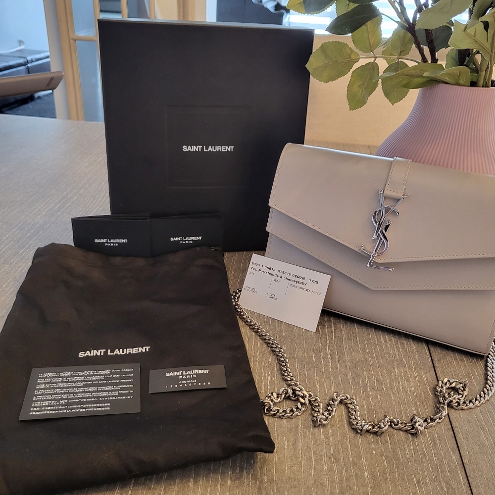 Yves Saint Laurent Grey Sulpice Chain Wallet Bag